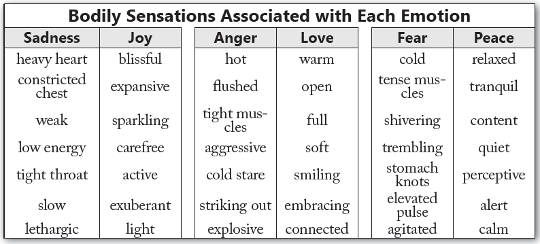 Elke emotie produceert een ander gevoel in ons lichaam.