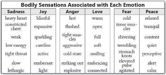 Setiap emosi menghasilkan sensasi yang berbeza di dalam badan kita.