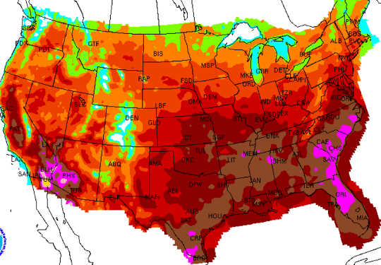 「ヒートドーム」が米国に到着NOAA Forecast Daily Maximum Heat Index