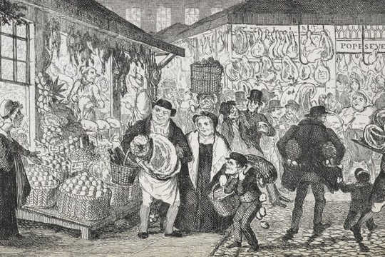 聖誕季節左維多利亞時代的商店工人死於活著