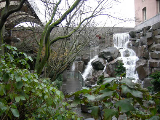 Small manmade waterfall park in Seattle, Wash.
