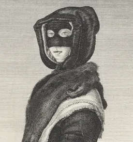 The look for Winter deur Wenceslaus Hollar (1643). (vizards staar handskoene en kappies in die gesig in die geskiedenis van die westerse maskers)