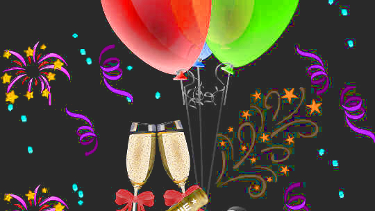 to champagneglass og ballonger ... en feiring