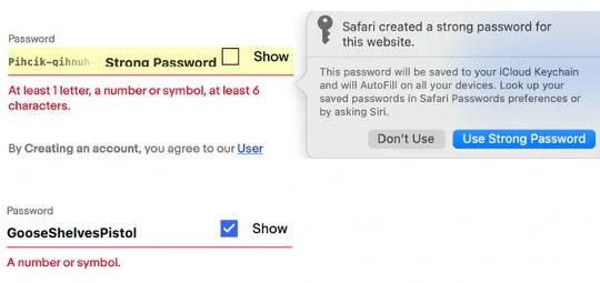 Nhiều trang web không cho phép mật khẩu được tạo.