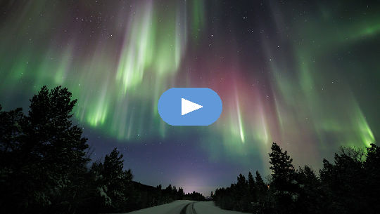 Mal auroras insluitend rooi. Geneem deur Rayann Elzein op 8 Januarie 2022 @ Utsjoki, Finse Lapland