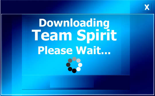 tietokoneen näyttö, jossa lukee: Ladataan Team Spirit, odota...
