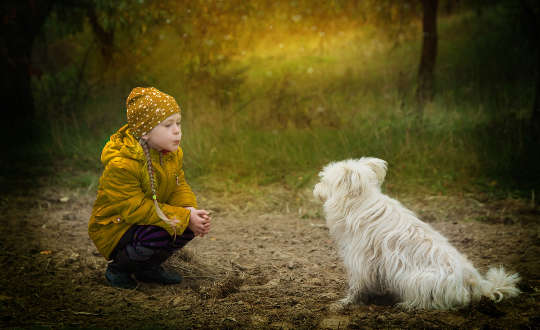 ילדה צעירה עם כלב