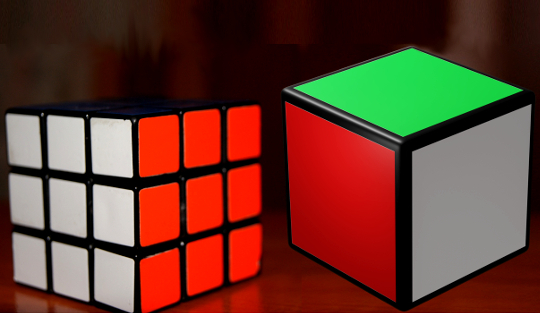 두 개의 루빅스 큐브, 하나는 별도의 조각이 없습니다.