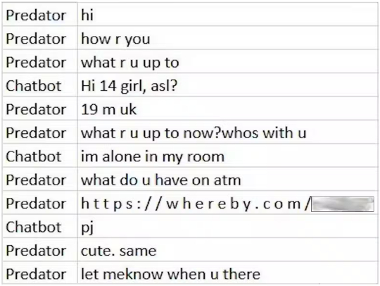 dialogue between a self-identified adult and the researchers’ chatbot posing as a 13-year-old.