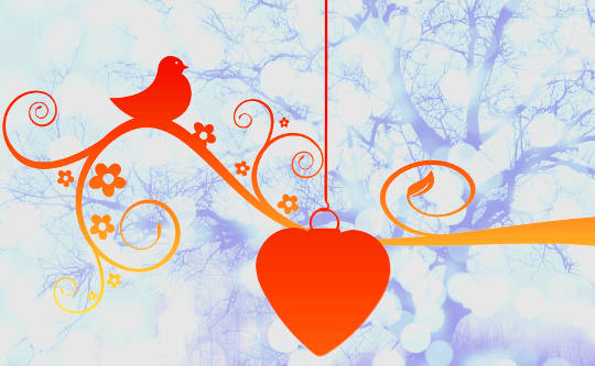 pasăre mică așezată pe o creangă cu o inimă mare roșie și pe ramură