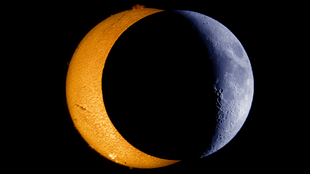 solar eclipse in progress on October 14, 2023 showing a crescent sun