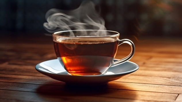чашка киплячого гарячого чаю