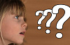 young girl with three huge question marks in front of her