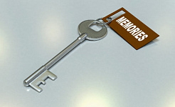"यादें" कहने वाले टैग के साथ एक चांदी की पुरानी शैली की पास कुंजी