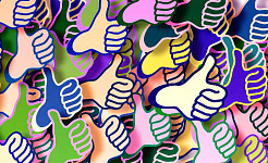 drawing of numerous hands with a thumbs-up