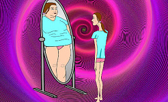 orang kurus melihat pantulan kelebihan berat badan di cermin