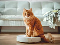 γάτα που κάθεται σε ένα roomba