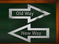  Two signs, one saying old way pointing to the right, and one saying new way pointing to the left. Image by kalhh from Pixabay. 
