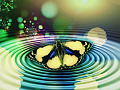 три бабочки в кругу, создающие исходящие волны