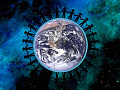 un cerchio di persone che si tengono per mano che circonda il Pianeta Terra
