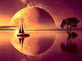 een volle maan die reflecteert op de kalme wateren