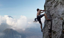 a person rock climbing