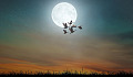 fuldmåne med canadagæs flyvende foran den