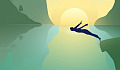 Image of a person diving off a cliff into a pool of water. Image by Leo from Pixabay. 