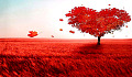 een rode boom in de vorm van een hart