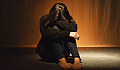 donna seduta sul pavimento con il viso coperto dalle braccia