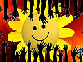 leende sol/solros med händerna som sträcker sig mot den