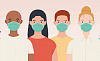 4 personer med olika genetiska typer bär masker