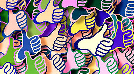 drawing of numerous hands with a thumbs-up