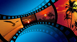 illustratie van een filmstrip met verschillende landschappelijke foto's op elk frame