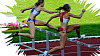 două femei alergătoare sărind un obstacol
