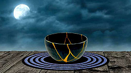 a bowl that was rebuilt and "healed" with kintsugi