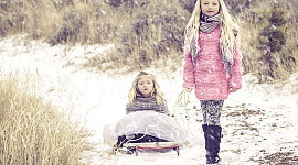 دو خواهر و برادر در برف
