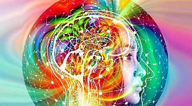 an outline of a person's head with multicolored background