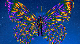 ब्रह्मांड की पृष्ठभूमि पर एक बहुरंगी आदमी/तितली