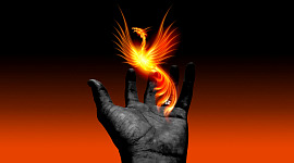 a phoenix rising out of an open hand