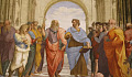 Aristoteles dalam wacana dengan Plato dalam lukisan dinding abad ke-16